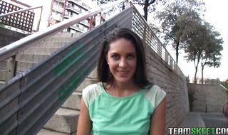 Perverted barely legal gal Carolina Abril gets serious when she sees a huge boner